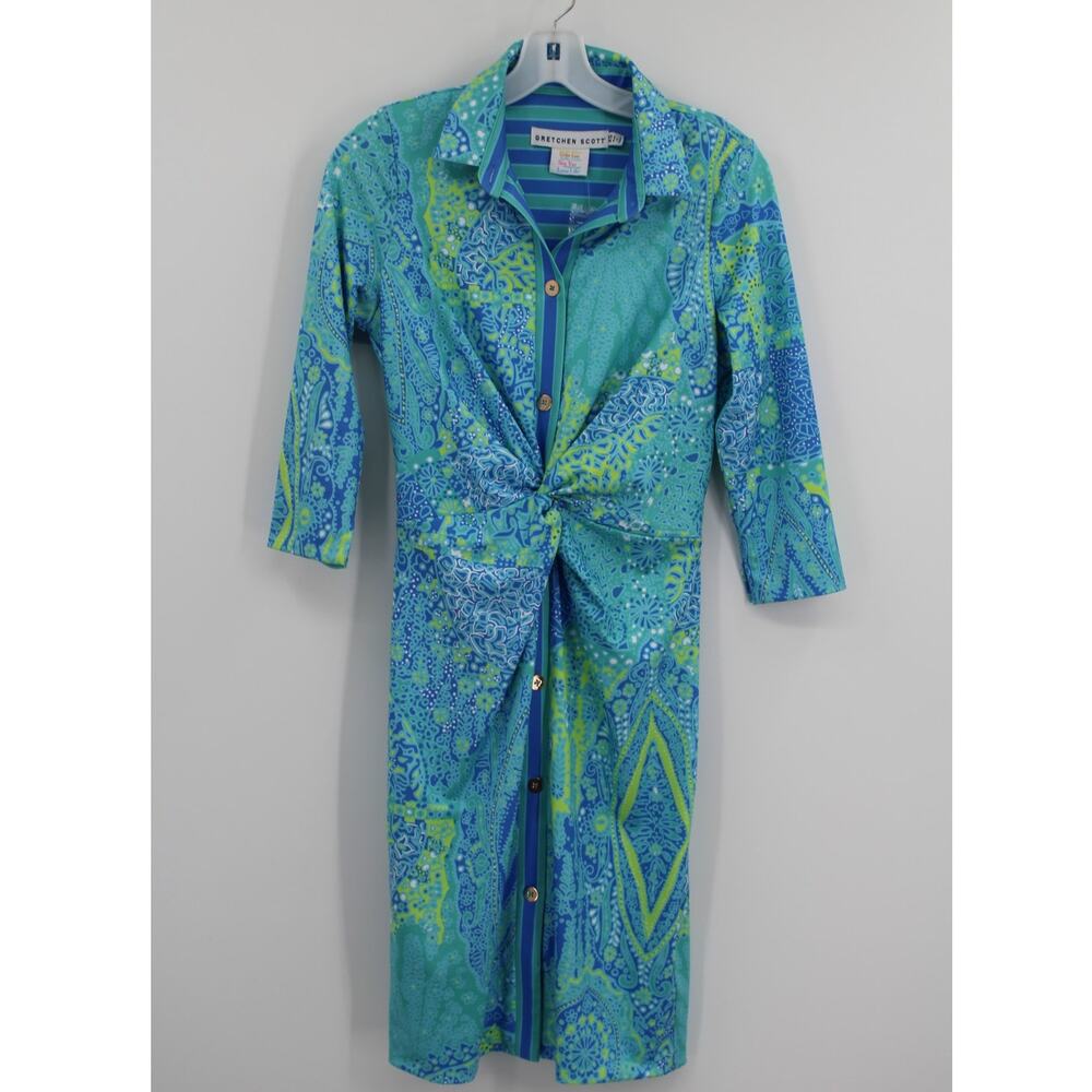 Gretchen Scott XS Twist & Shout Grand Bazaar Turquoise 3/4 Sleeve Stretch Dress